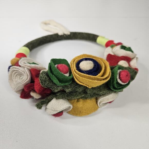 Handmade Floral Door Hanging Felt Wreath 8 Inches Colorful Holiday Boho Decor - Picture 2 of 5